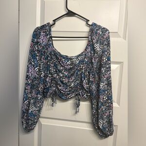 Wild Fable Blue Ruched Long Sleeve Crop Blouse